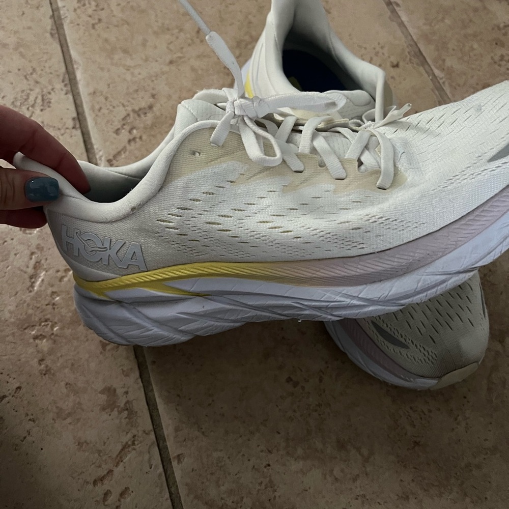 Hoka Women's White Sneakers with Yellow Accent